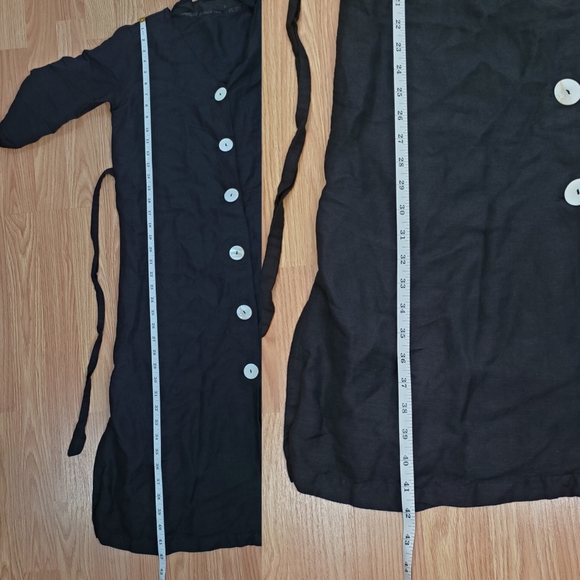 MNG Mango casual size 4 Loli linen blend 3/4 sleeves v neck midi dress black - Picture 14 of 14